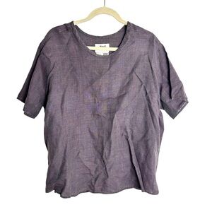 FLAX by Jeanne Engelhart Linen Short Sleeve Top Purple Gray Medium